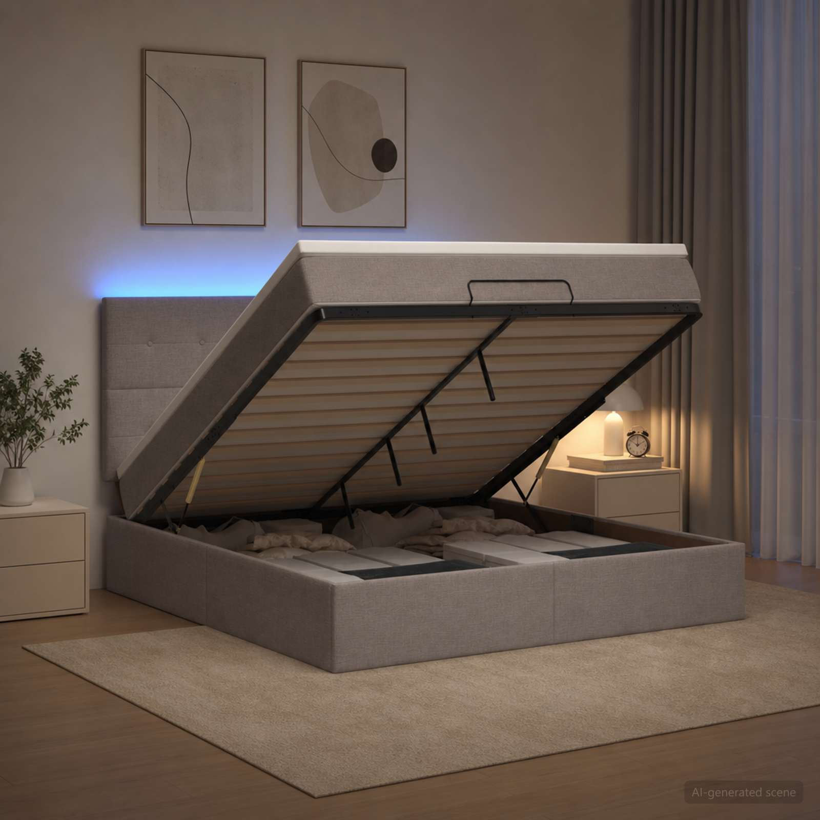 Κρεβάτι Ottoman με Στρώμα και LED Taupe 160 x 200 cm Ύφασμα