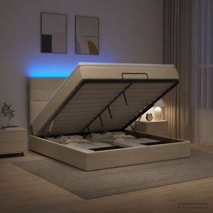 Κρεβάτι Ottoman με Στρώμα και LED Κρεμ 160 x 200 cm Ύφασμα - Pakobazaar