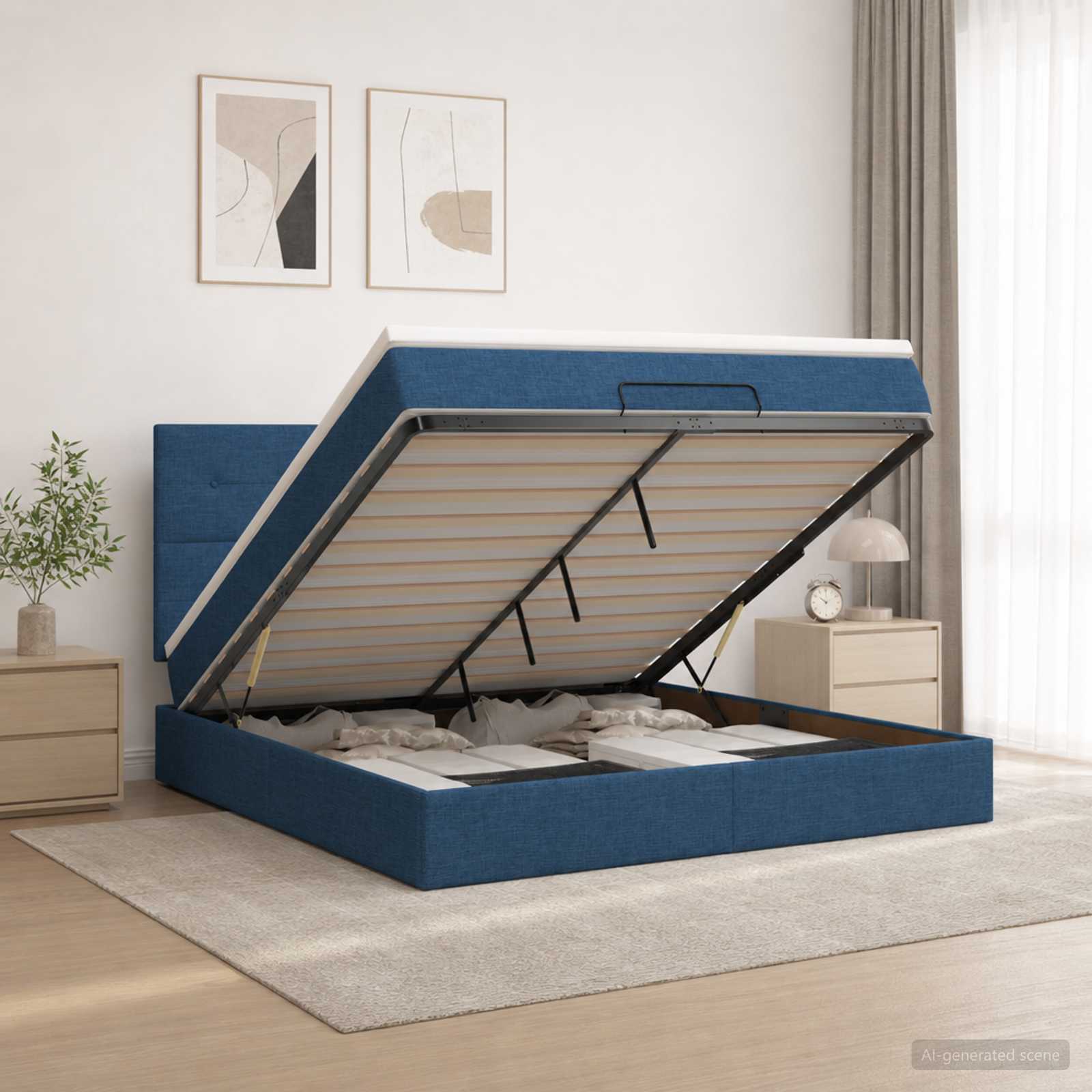Κρεβάτι Ottoman με Στρώμα και LED Μπλε 180 x 200 cm Ύφασμα - Pakobazaar