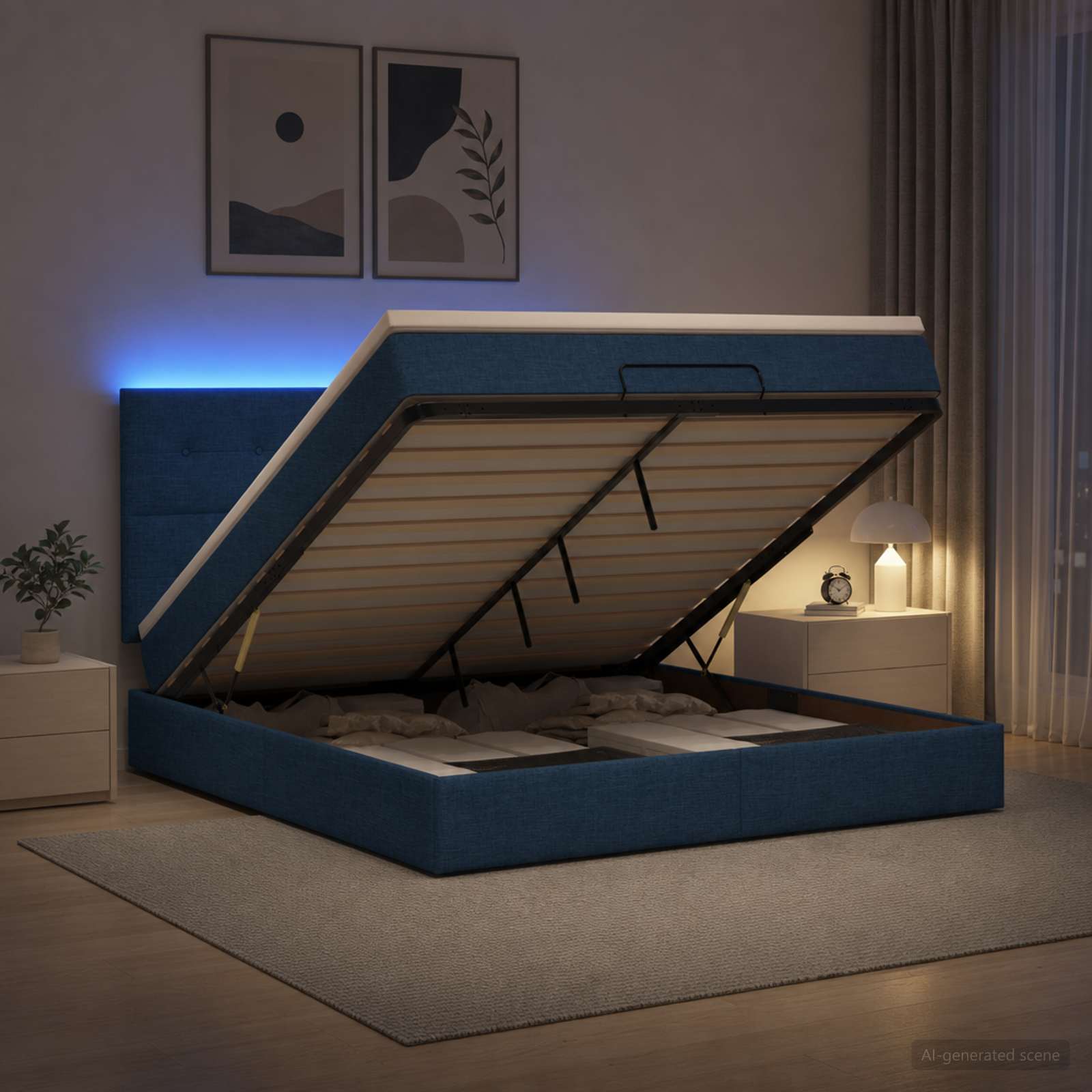 Κρεβάτι Ottoman με Στρώμα και LED Μπλε 180 x 200 cm Ύφασμα - Pakobazaar