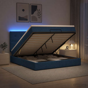 Κρεβάτι Ottoman με Στρώμα και LED Μπλε 180 x 200 cm Ύφασμα - Pakobazaar