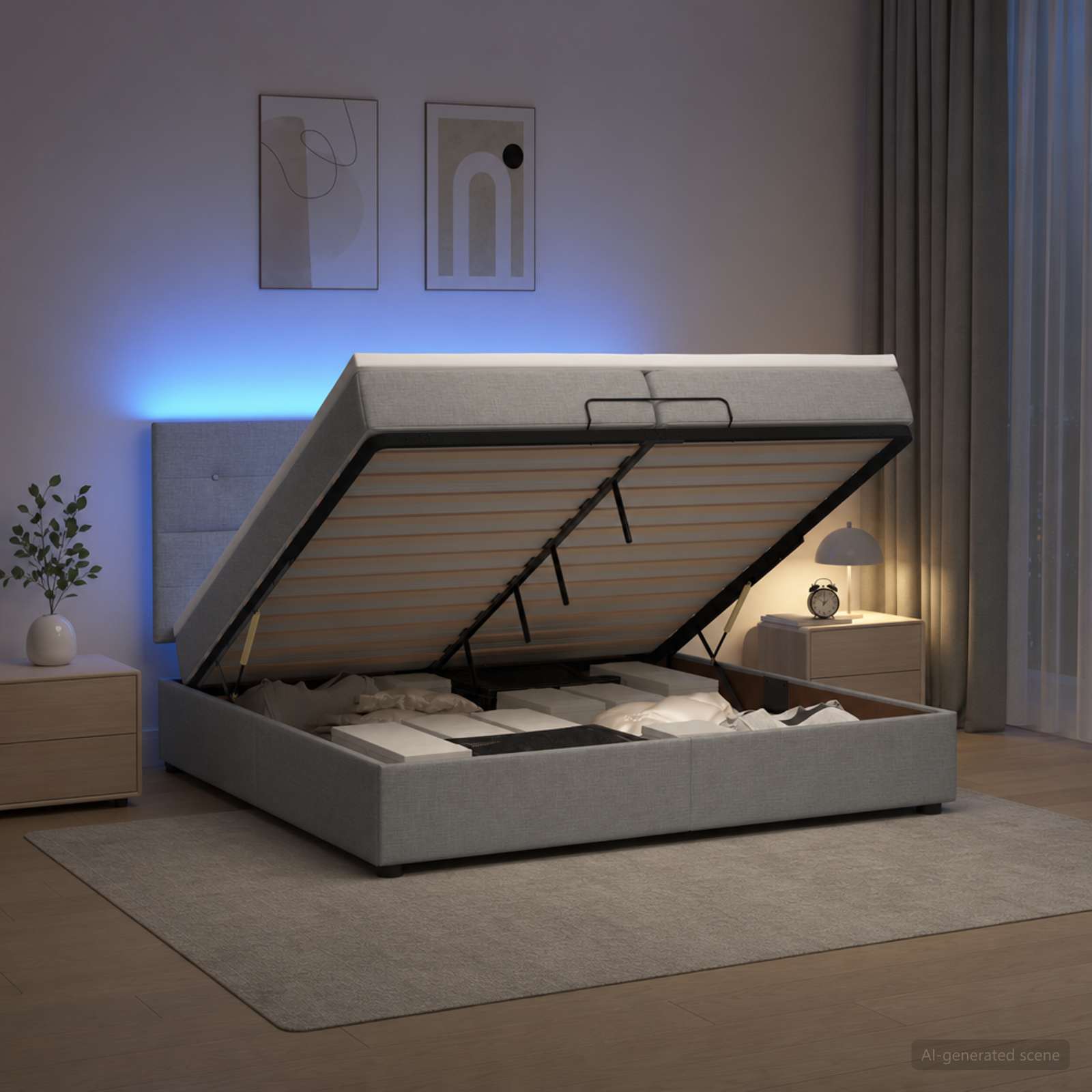 Κρεβάτι Ottoman με Στρώμα και LED Ανοιχτό γκρι 200 x 200 cm