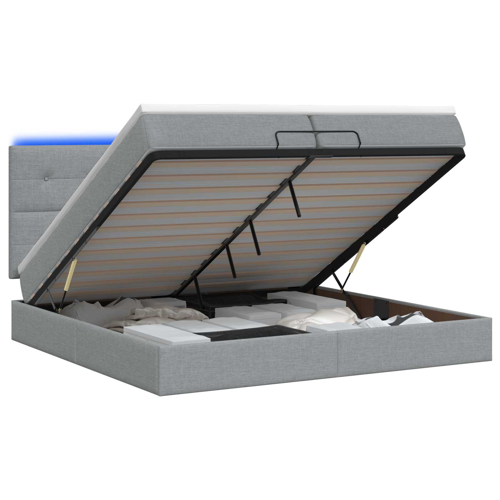 Κρεβάτι Ottoman με Στρώμα και LED Ανοιχτό γκρι 200 x 200 cm
