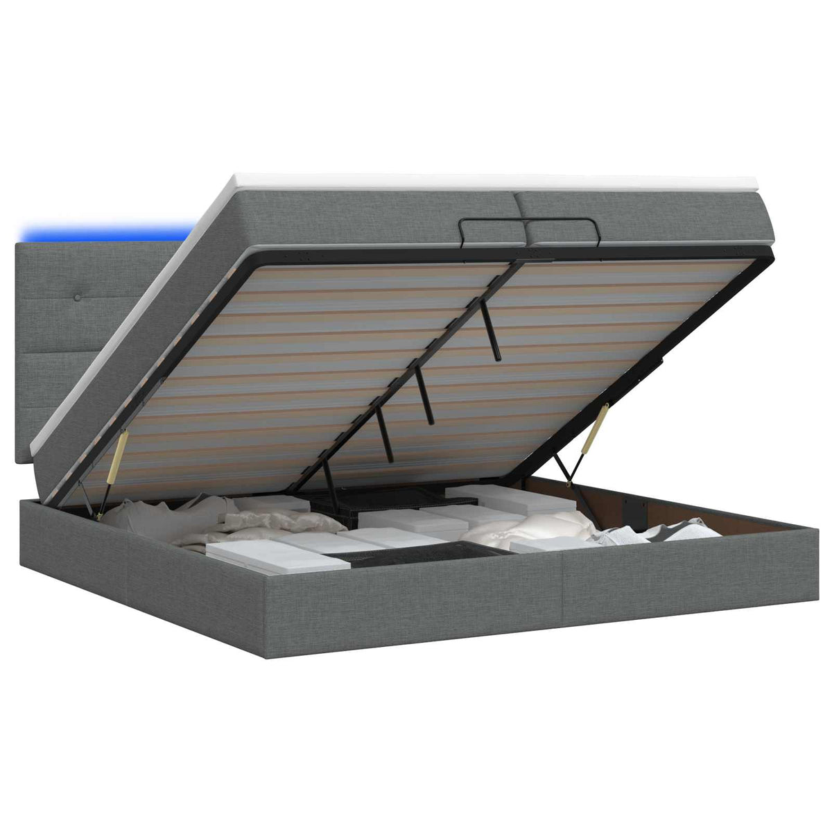 Κρεβάτι Ottoman με Στρώμα και LED Σκούρο Γκρι 200 x 200 cm - Pakobazaar