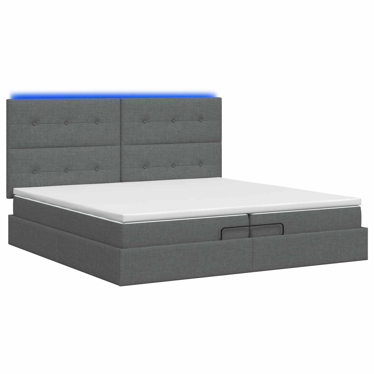 Κρεβάτι Ottoman με Στρώμα και LED Σκούρο Γκρι 200 x 200 cm - Pakobazaar