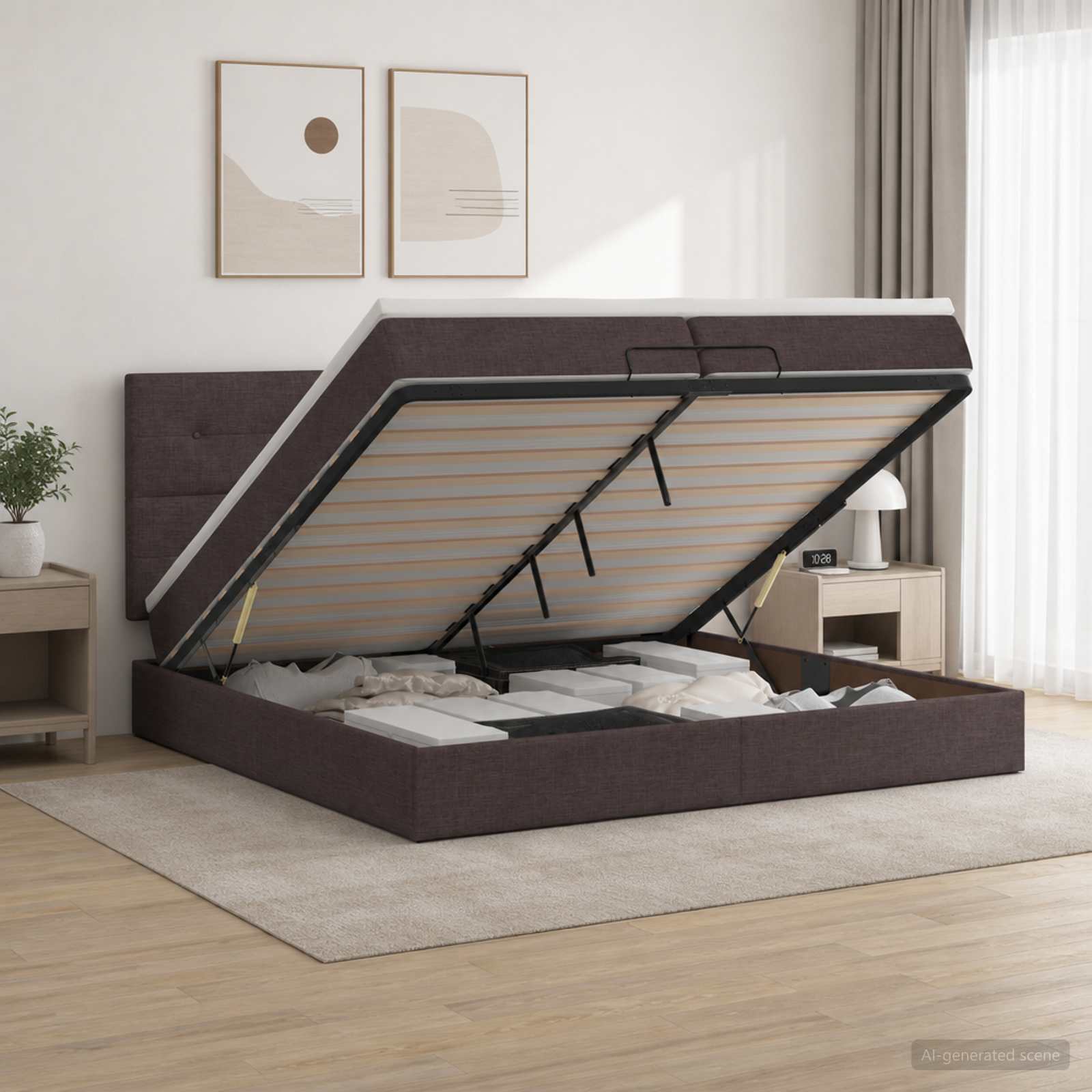 Κρεβάτι Ottoman με Στρώμα και LED Σκούρο Καφέ 200 x 200 cm - Pakobazaar