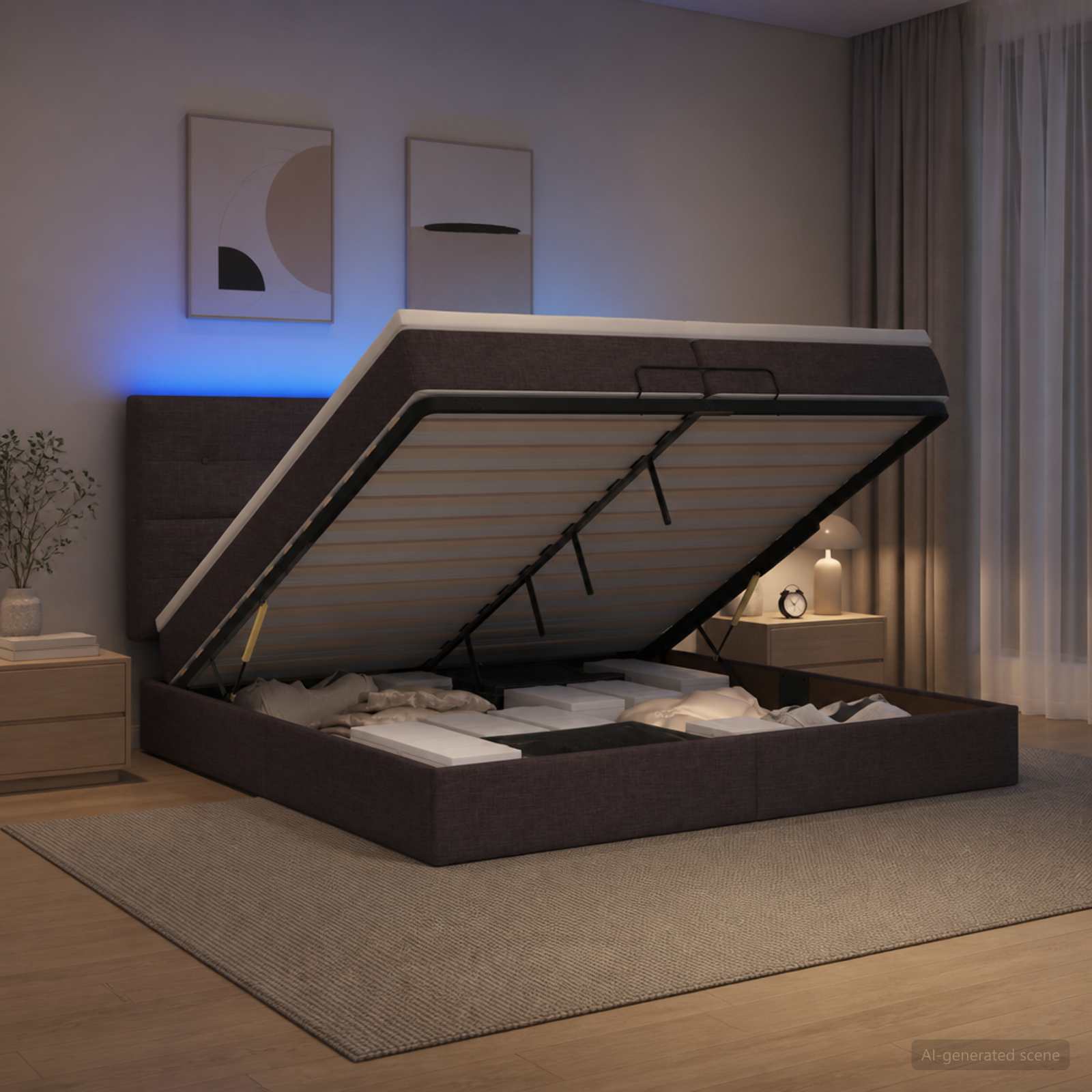 Κρεβάτι Ottoman με Στρώμα και LED Σκούρο Καφέ 200 x 200 cm - Pakobazaar