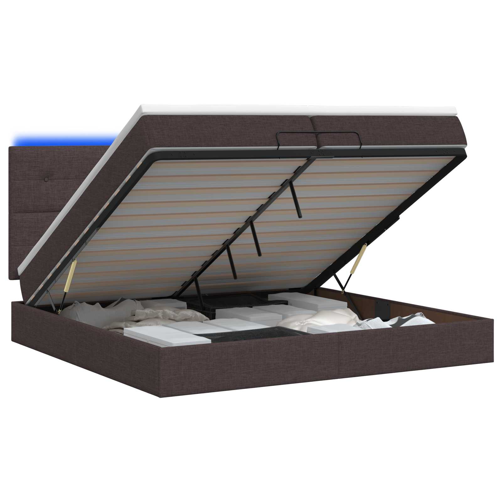 Κρεβάτι Ottoman με Στρώμα και LED Σκούρο Καφέ 200 x 200 cm - Pakobazaar