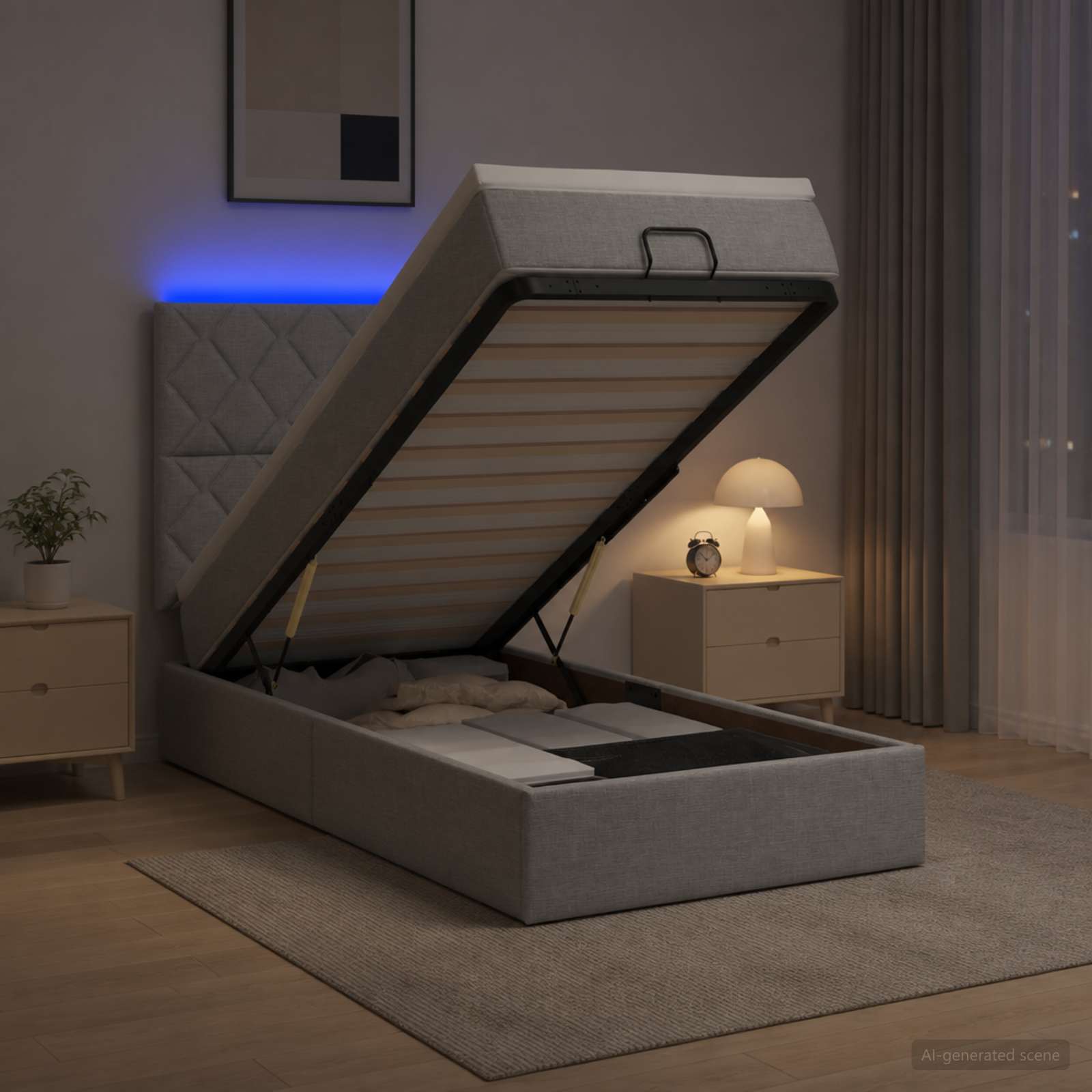 Κρεβάτι Ottoman με Στρώμα και LED Ανοιχτό γκρι 90 x 200 cm