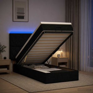 Κρεβάτι Ottoman με Στρώμα και LED Μαύρο 80 x 200 cm Ύφασμα