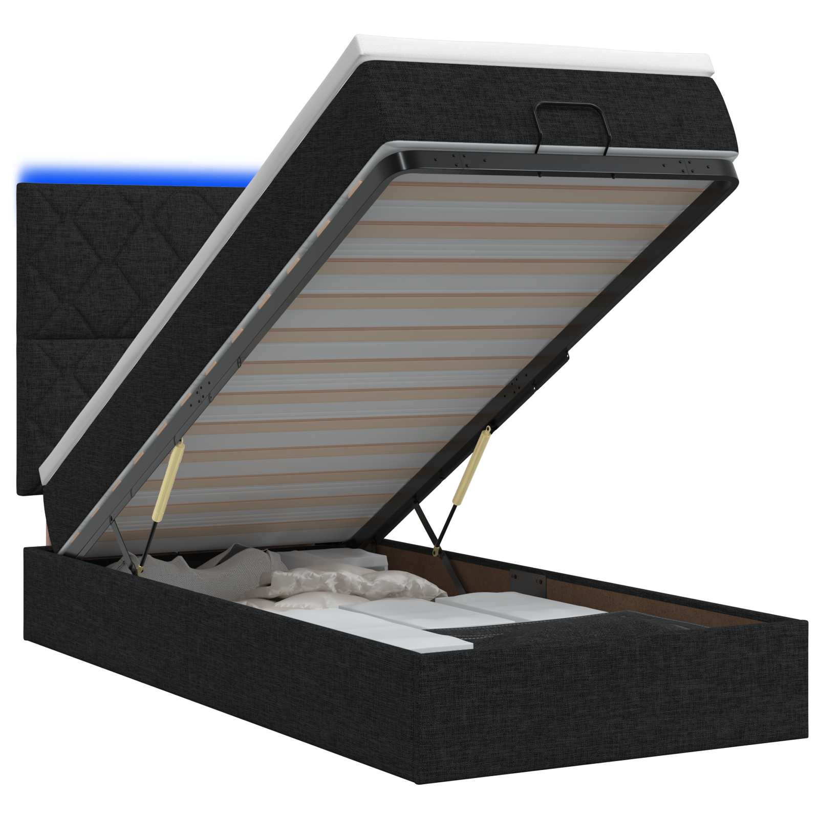 Κρεβάτι Ottoman με Στρώμα και LED Μαύρο 80 x 200 cm Ύφασμα