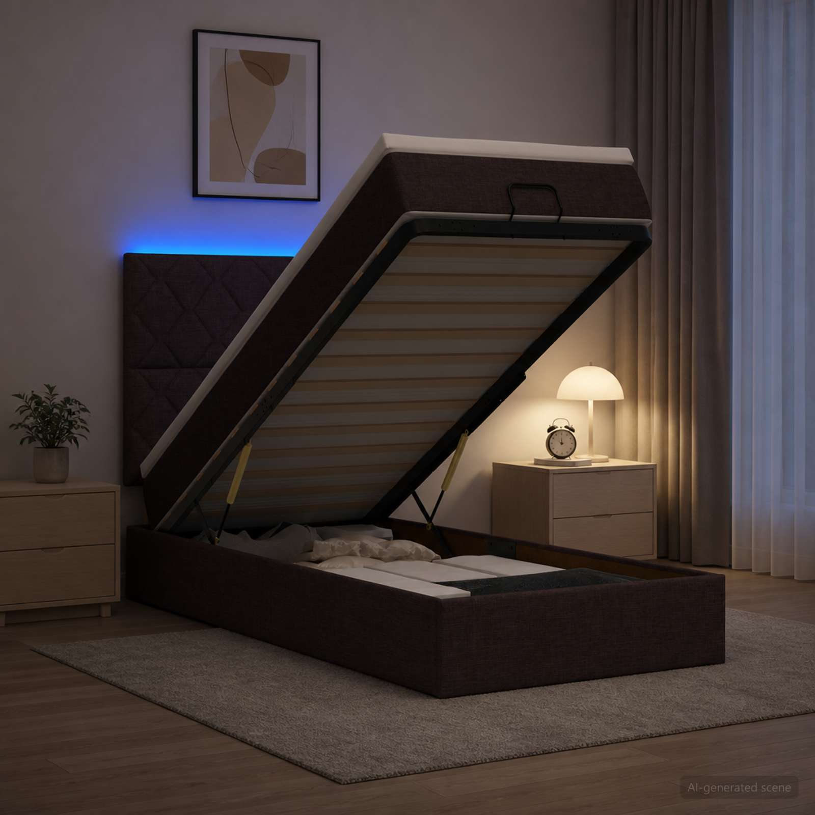 Κρεβάτι Ottoman με Στρώμα και LED Σκούρο Καφέ 80 x 200 cm