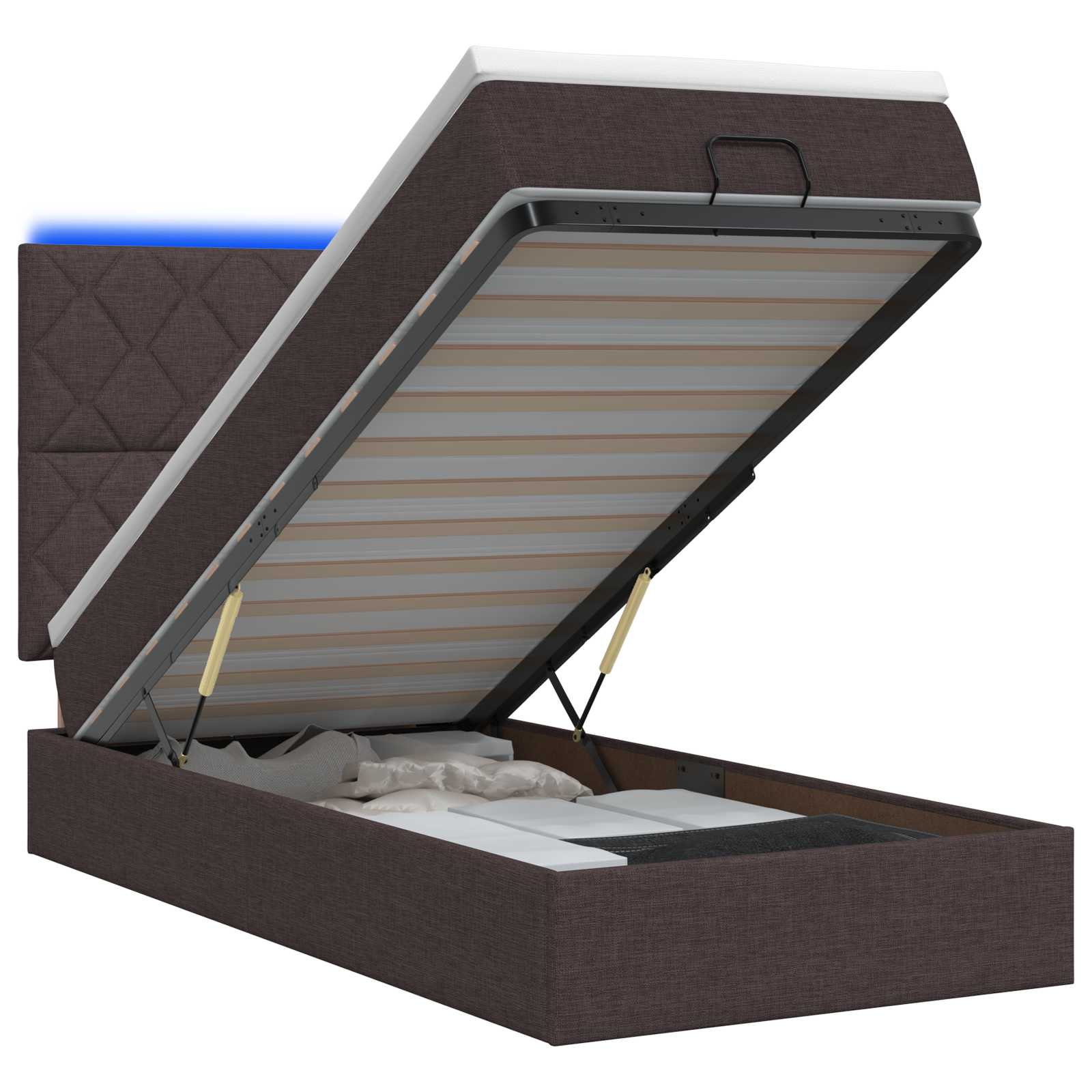 Κρεβάτι Ottoman με Στρώμα και LED Σκούρο Καφέ 80 x 200 cm