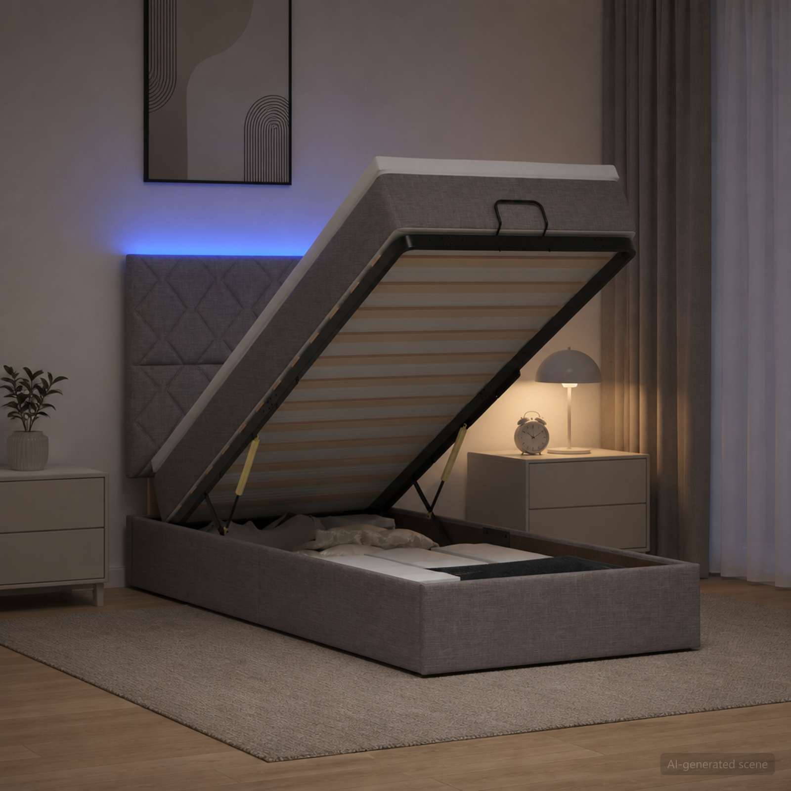 Κρεβάτι Ottoman με Στρώμα και LED Taupe 90 x 200 cm Ύφασμα