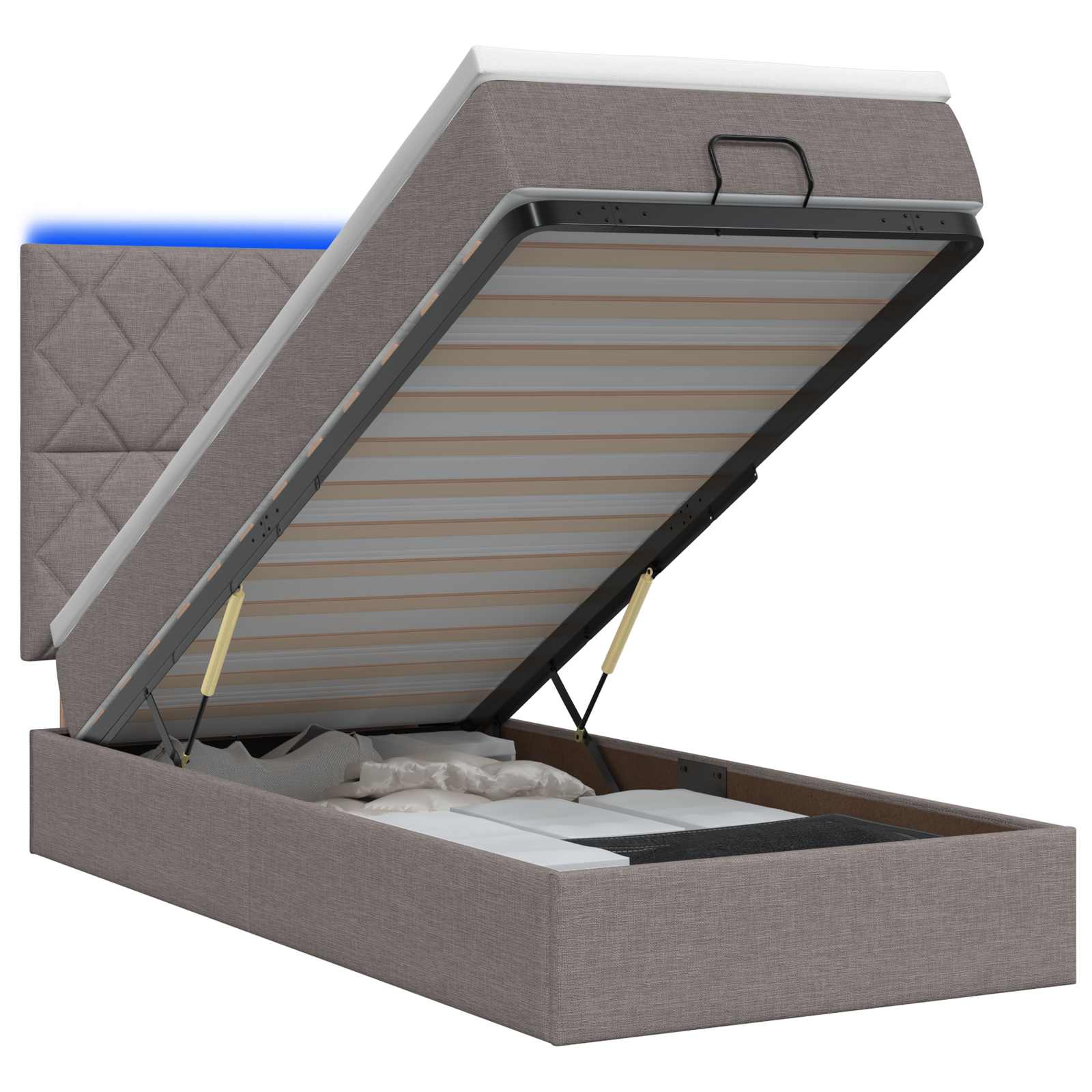 Κρεβάτι Ottoman με Στρώμα και LED Taupe 80 x 200 cm Ύφασμα - Pakobazaar
