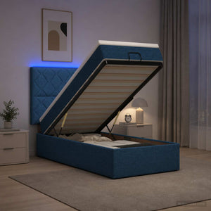 Κρεβάτι Ottoman με Στρώμα και LED Μπλε 90 x 200 cm Ύφασμα