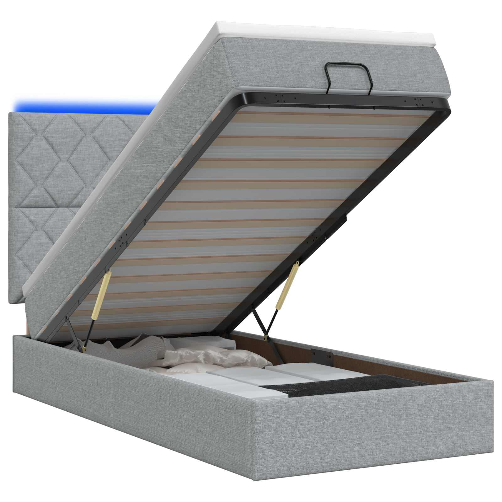 Κρεβάτι Ottoman με Στρώμα και LED Ανοιχτό γκρι 90 x 200 cm
