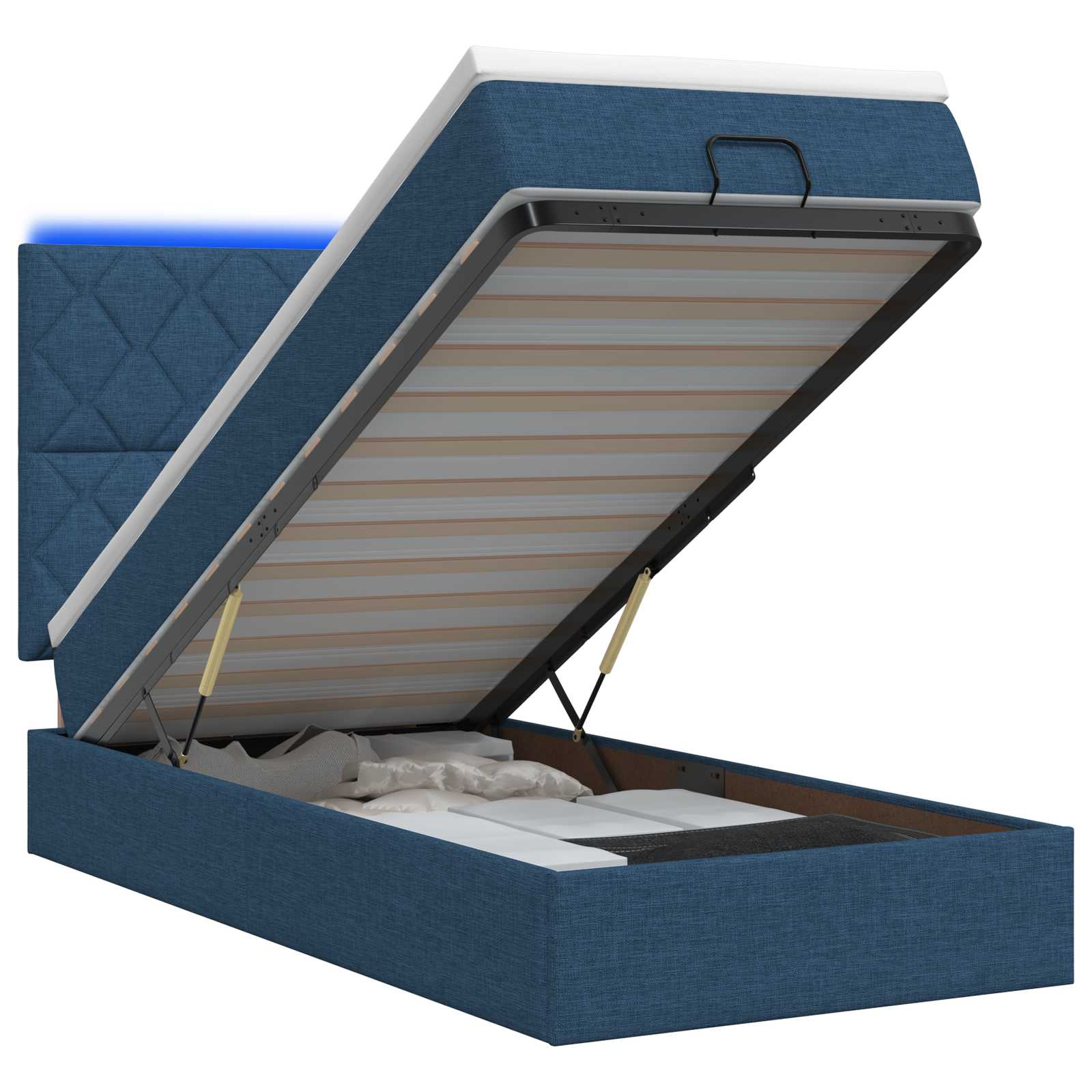 Κρεβάτι Ottoman με Στρώμα και LED Μπλε 90 x 200 cm Ύφασμα