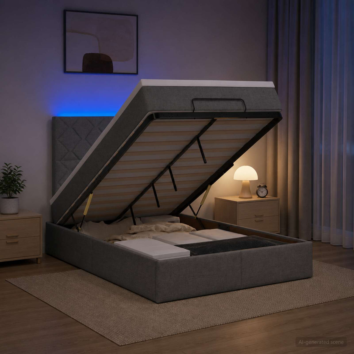 Κρεβάτι Ottoman με Στρώμα και LED Σκούρο Γκρι 120 x 200 cm - Pakobazaar