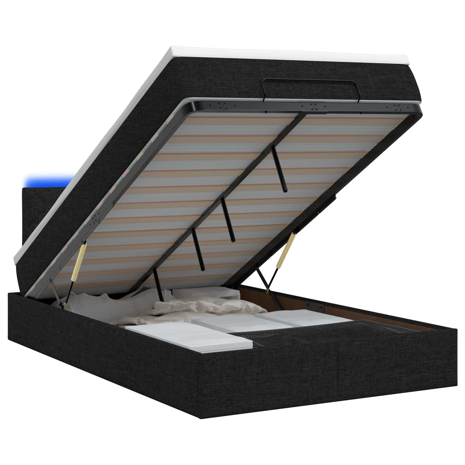 Κρεβάτι Ottoman με Στρώμα και LED Μαύρο 120 x 190 cm Ύφασμα
