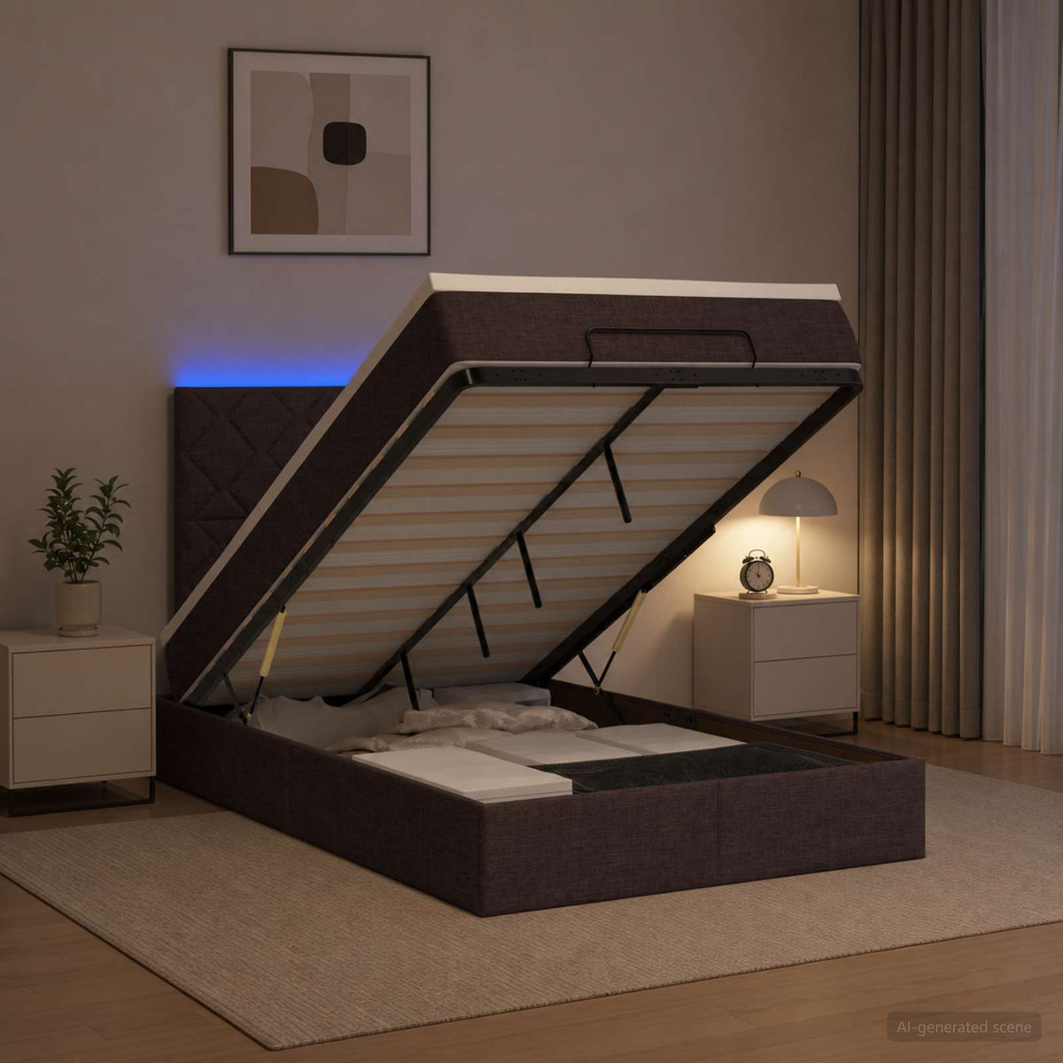 Κρεβάτι Ottoman με Στρώμα και LED Σκούρο Καφέ 120 x 200 cm - Pakobazaar