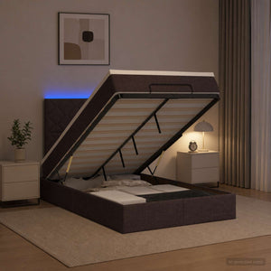 Κρεβάτι Ottoman με Στρώμα και LED Σκούρο Καφέ 120 x 200 cm - Pakobazaar