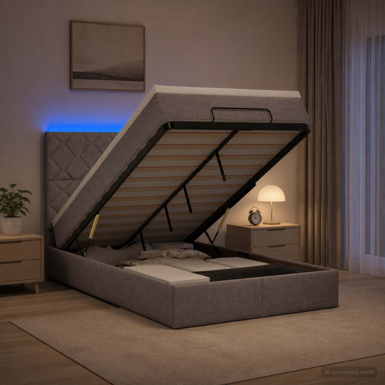 Κρεβάτι Ottoman με Στρώμα και LED Taupe 120 x 190 cm Ύφασμα