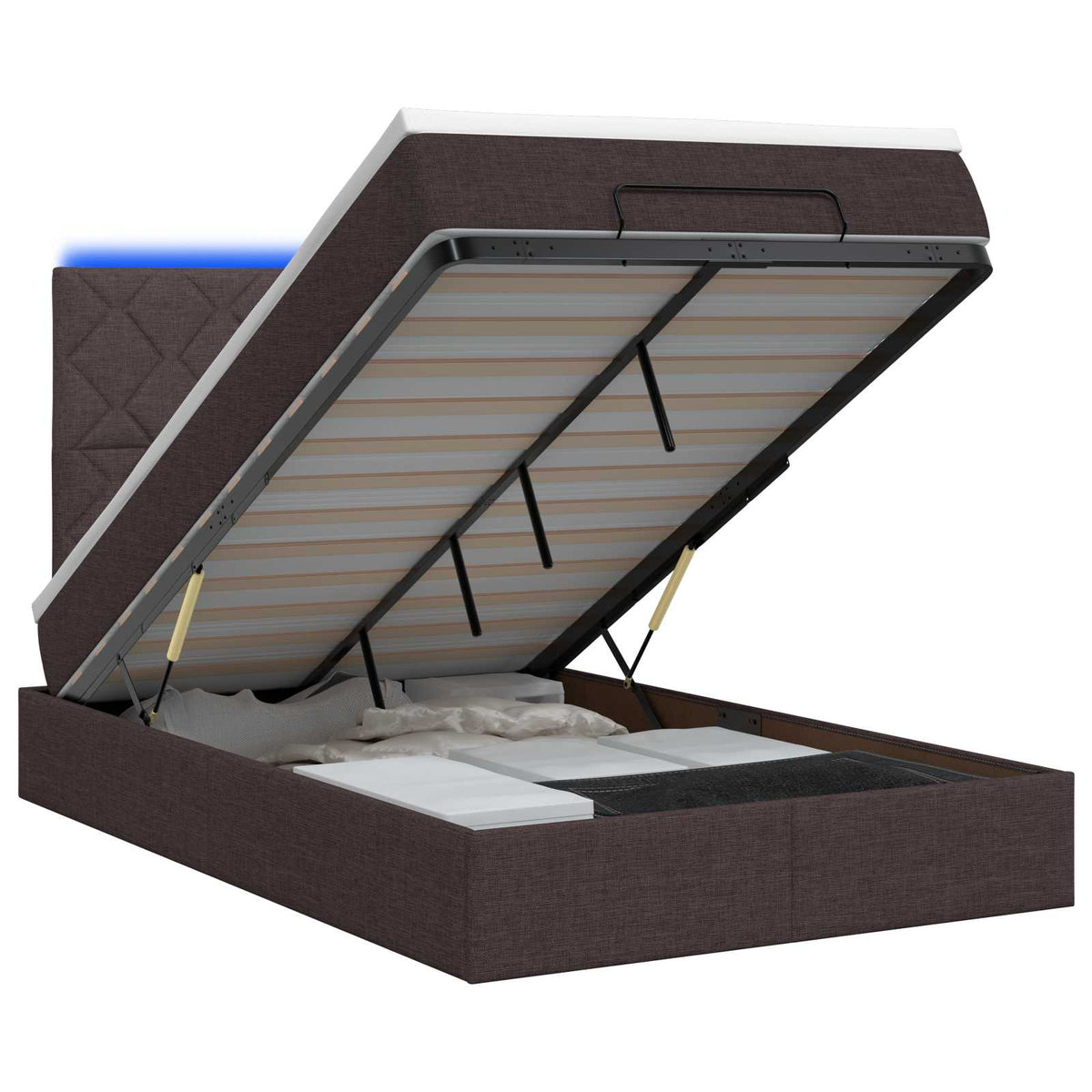 Κρεβάτι Ottoman με Στρώμα και LED Σκούρο Καφέ 120 x 200 cm - Pakobazaar