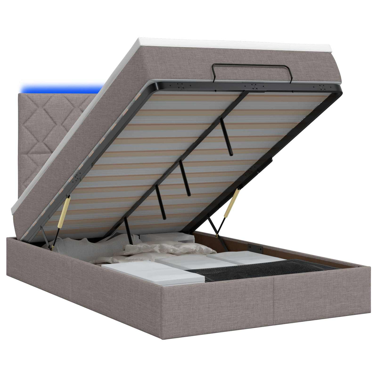 Κρεβάτι Ottoman με Στρώμα και LED Taupe 120 x 200 cm Ύφασμα - Pakobazaar