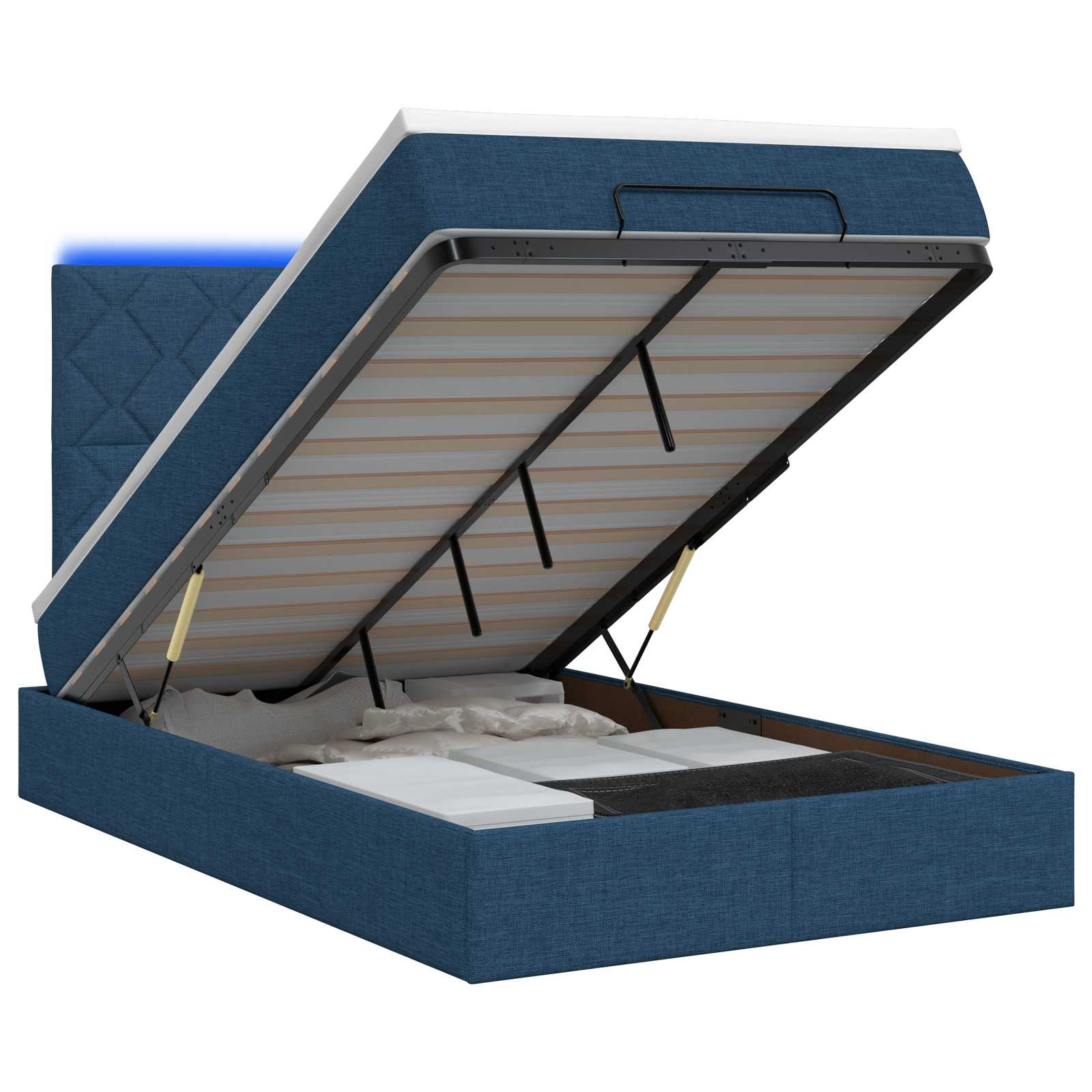 Κρεβάτι Ottoman με Στρώμα και LED Μπλε 120 x 200 cm Ύφασμα - Pakobazaar