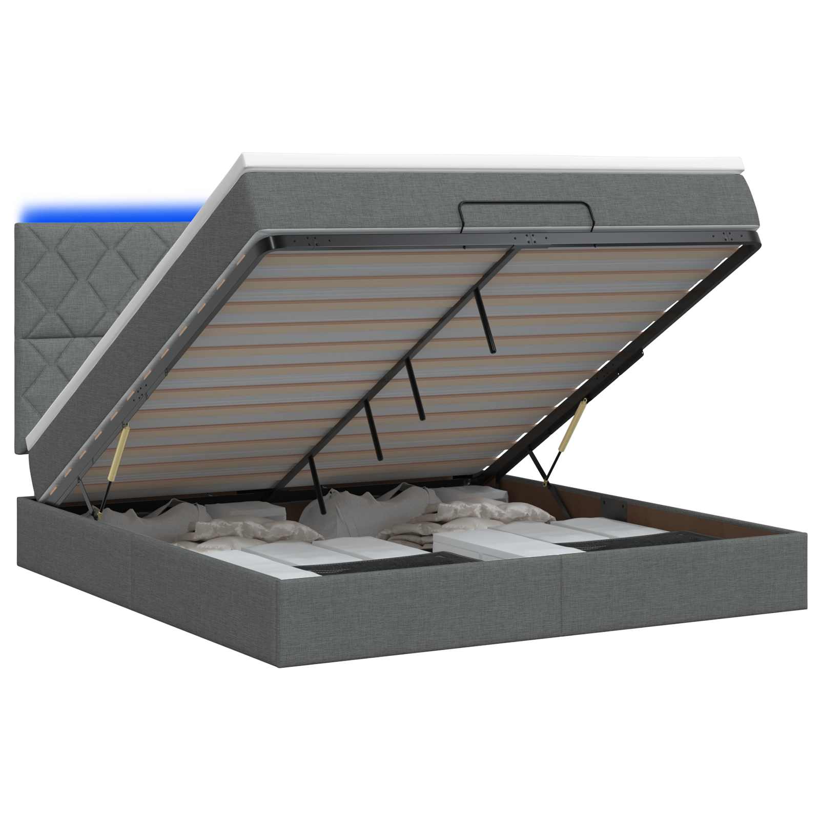 Κρεβάτι Ottoman με Στρώμα και LED Σκούρο Γκρι 140 x 200 cm - Pakobazaar