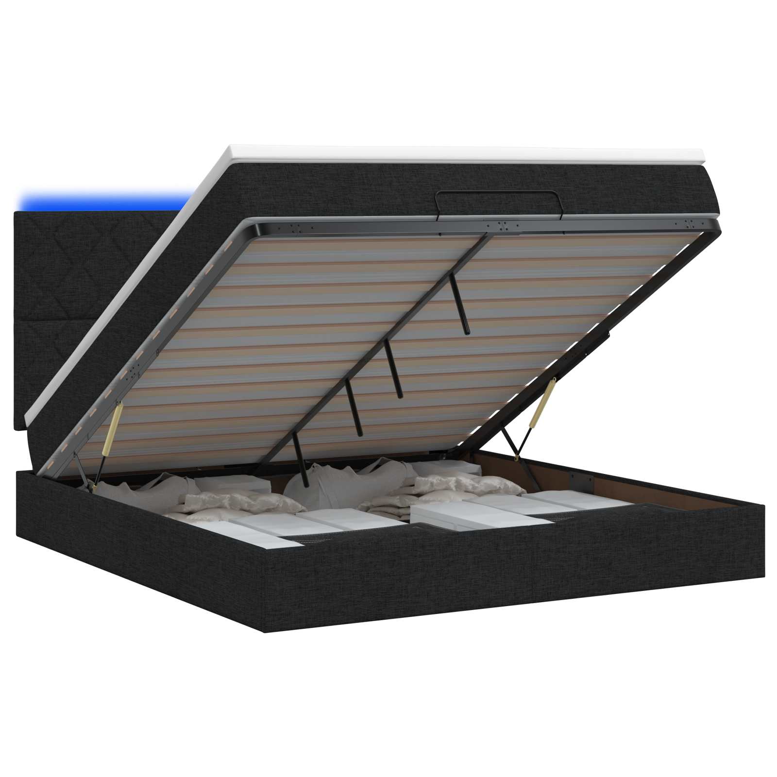 Κρεβάτι Ottoman με Στρώμα και LED Μαύρο 140 x 200 cm Ύφασμα - Pakobazaar