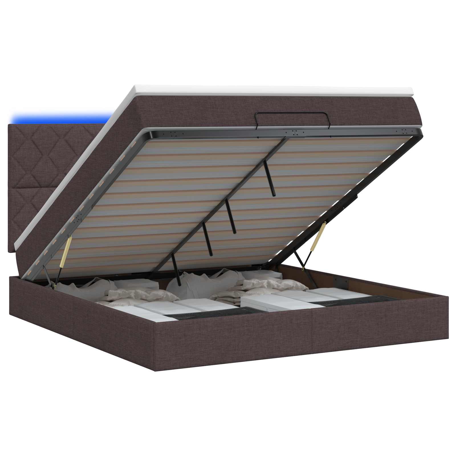 Κρεβάτι Ottoman με Στρώμα και LED Σκούρο Καφέ 140 x 200 cm - Pakobazaar