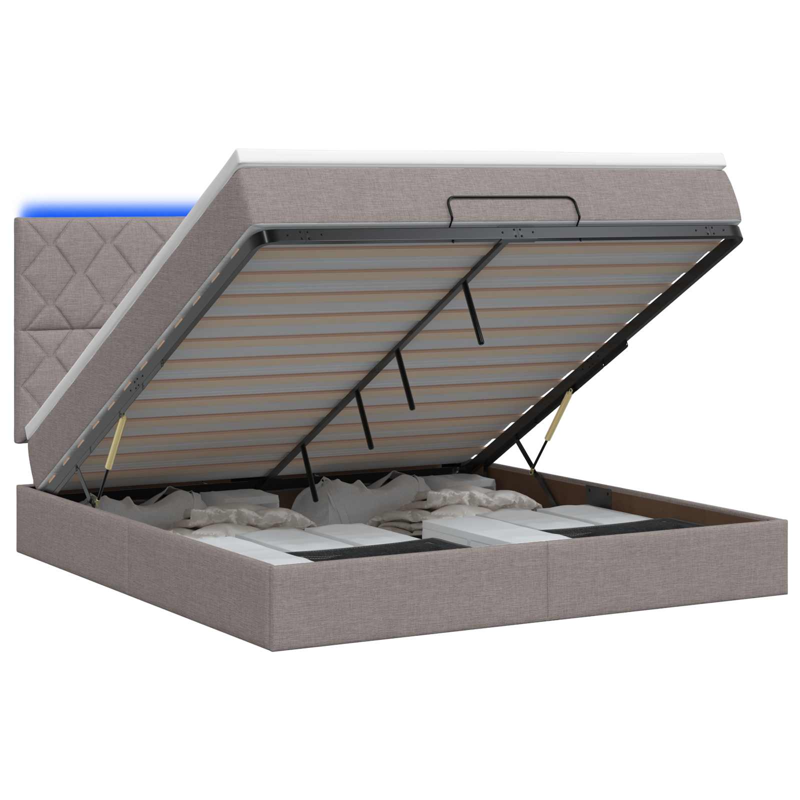 Κρεβάτι Ottoman με Στρώμα και LED Taupe 160 x 200 cm Ύφασμα - Pakobazaar