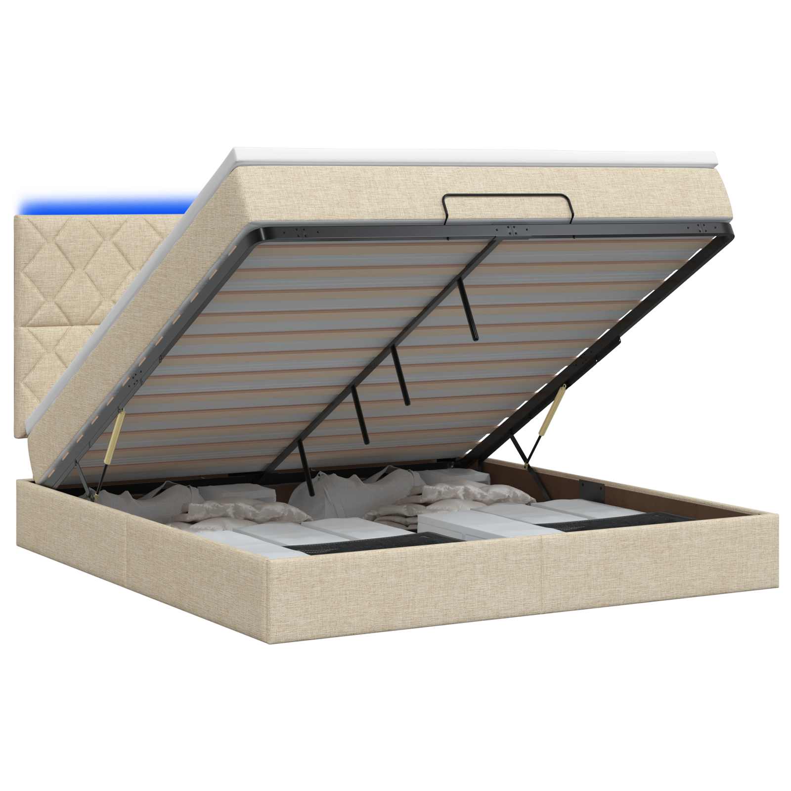 Κρεβάτι Ottoman με Στρώμα και LED Κρεμ 160 x 200 cm Ύφασμα - Pakobazaar