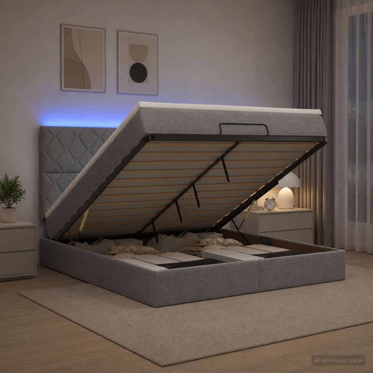 Κρεβάτι Ottoman με Στρώμα και LED Ανοιχτό γκρι 160 x 200 cm - Pakobazaar