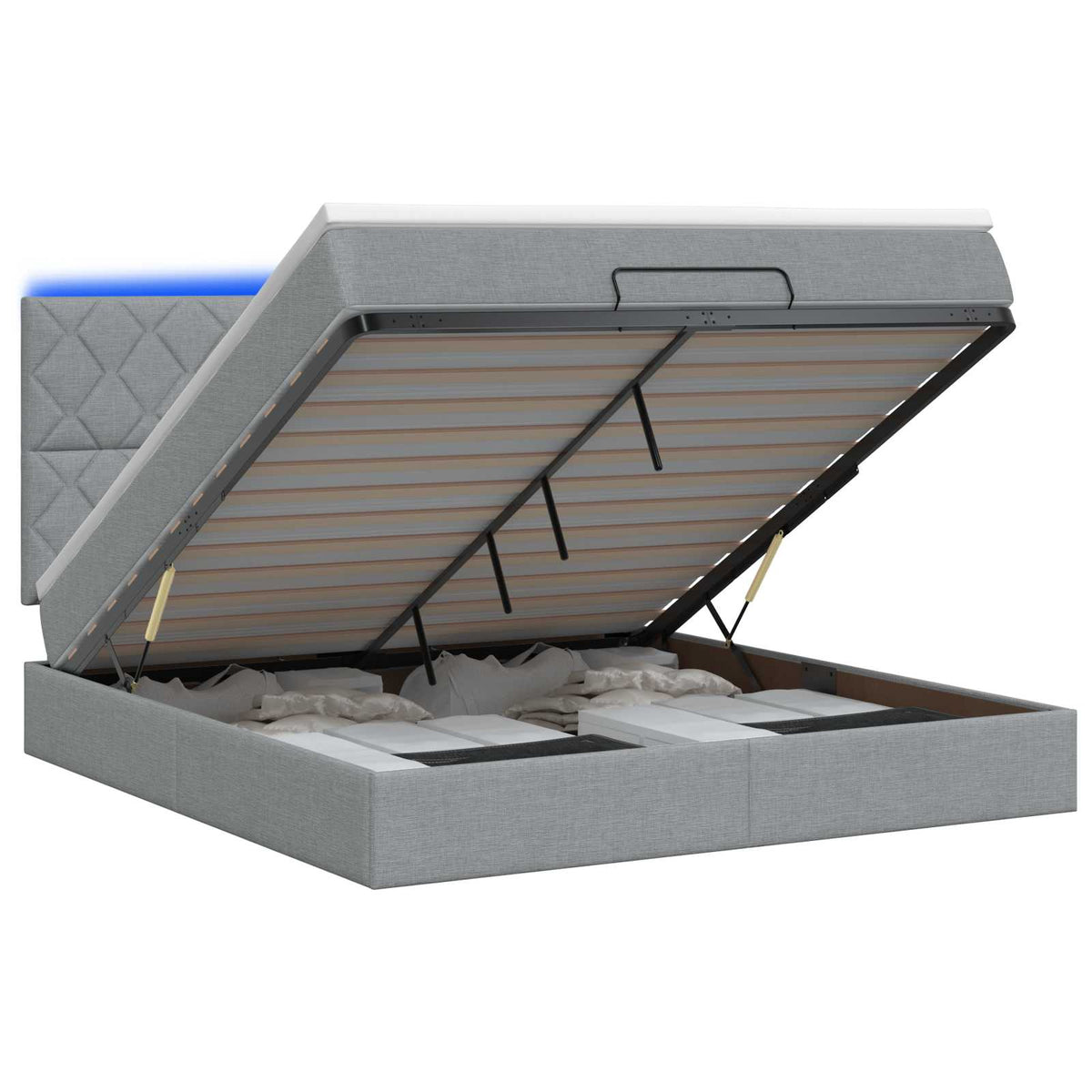 Κρεβάτι Ottoman με Στρώμα και LED Ανοιχτό γκρι 180 x 200 cm - Pakobazaar