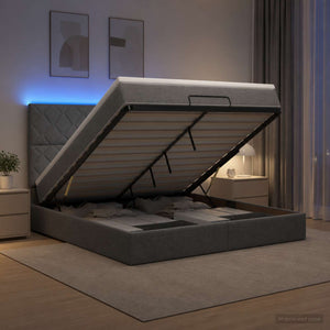 Κρεβάτι Ottoman με Στρώμα και LED Σκούρο Γκρι 140 x 200 cm - Pakobazaar