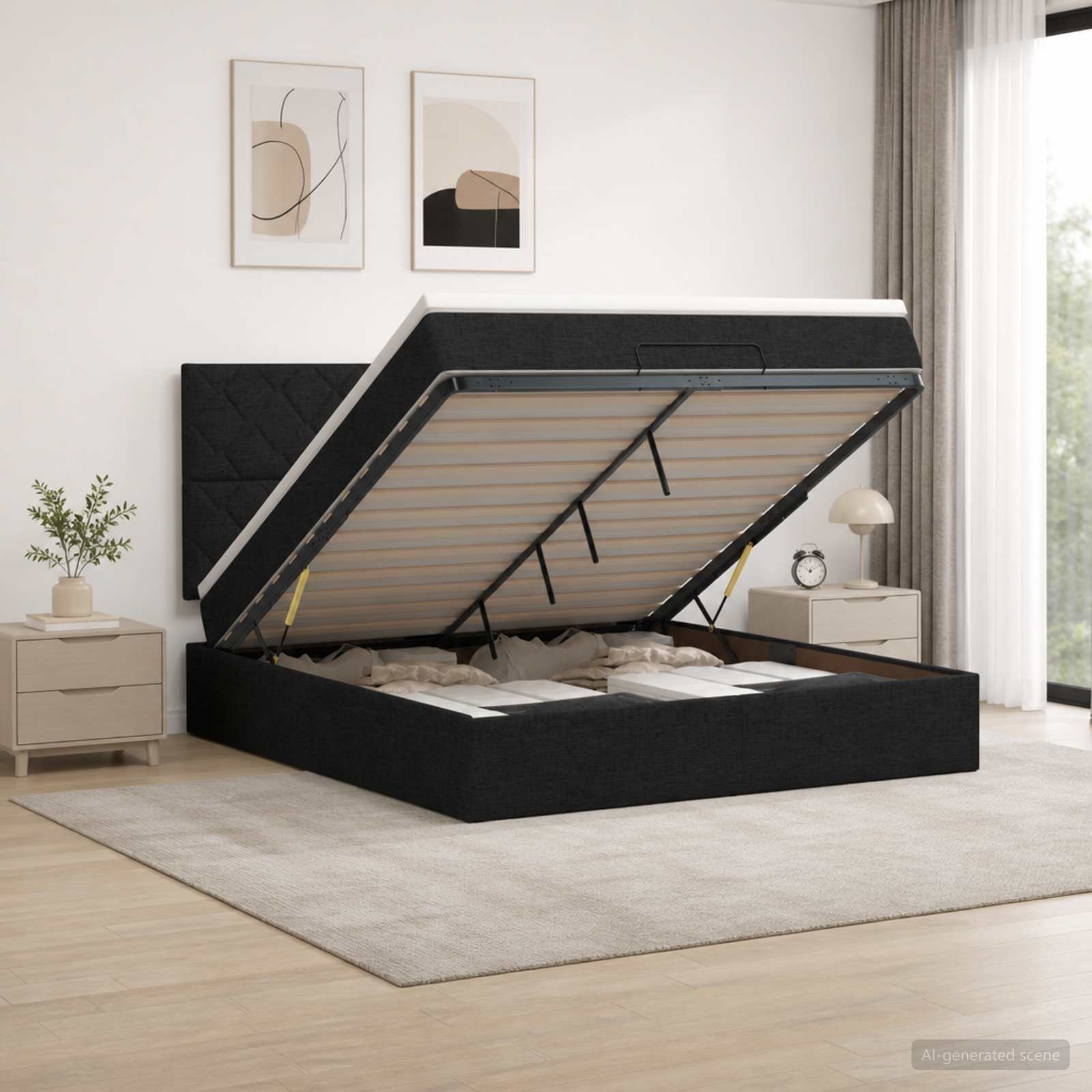 Κρεβάτι Ottoman με στρώμα με κεφαλάρι Μαύρο 140 x 200 cm Ύφασμα