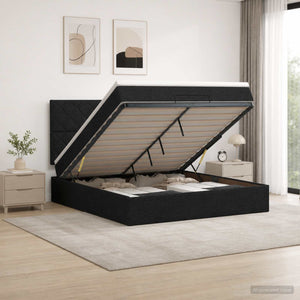 Κρεβάτι Ottoman με Στρώμα και LED Μαύρο 140 x 200 cm Ύφασμα - Pakobazaar