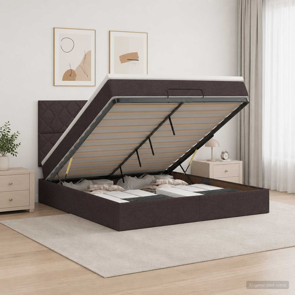 Κρεβάτι Ottoman με στρώμα Σκούρο Καφέ 180 x 200 cm Ύφασμα - Pakobazaar