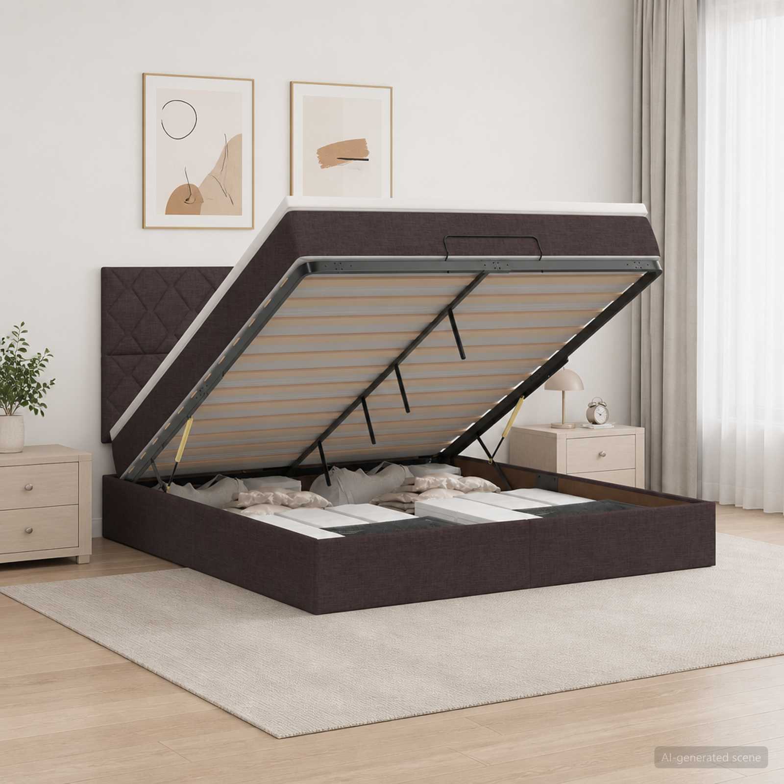 Κρεβάτι Ottoman με στρώμα Σκούρο Καφέ 140 x 200 cm Ύφασμα - Pakobazaar