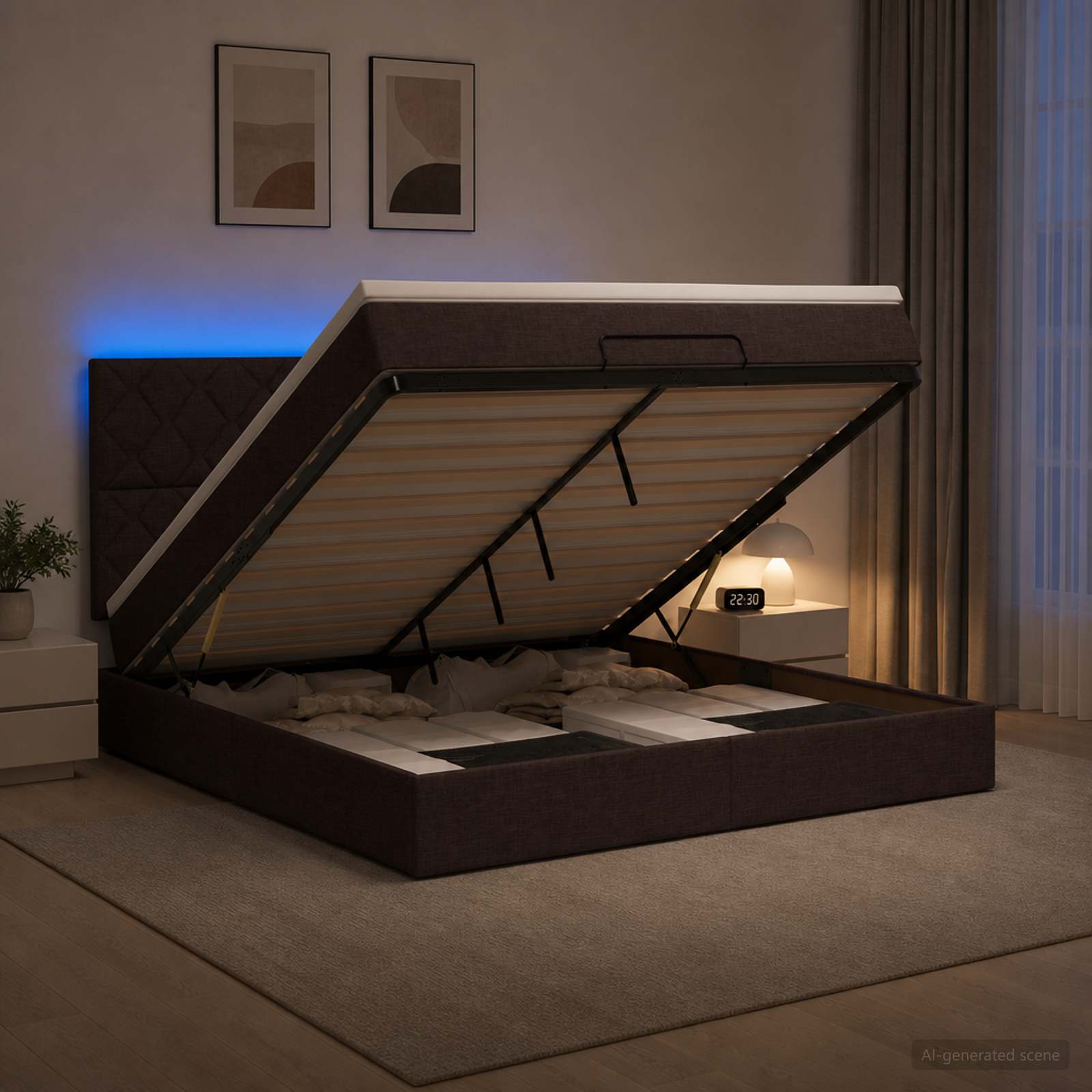 Κρεβάτι Ottoman με Στρώμα και LED Σκούρο Καφέ 140 x 200 cm - Pakobazaar