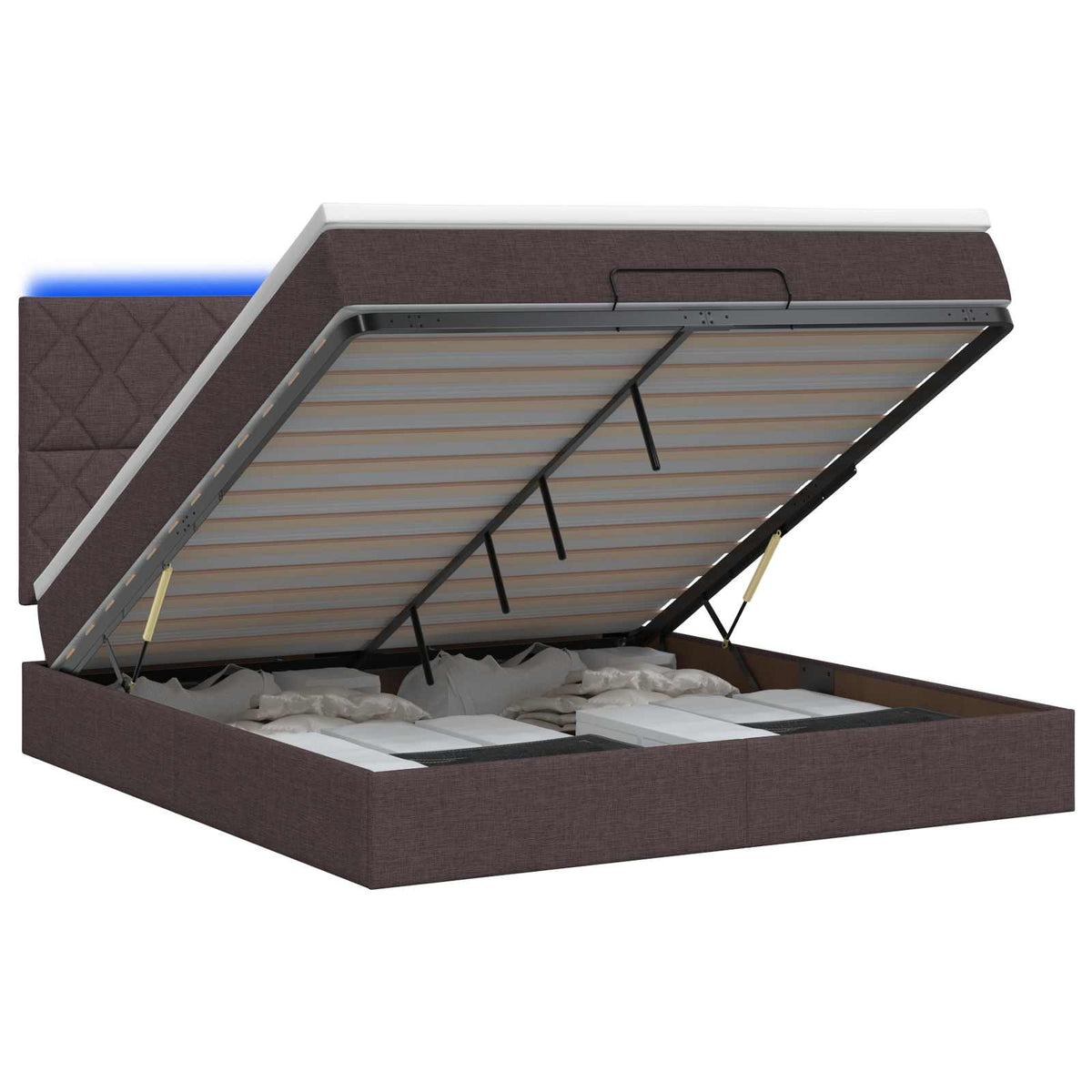 Κρεβάτι Ottoman με Στρώμα και LED Σκούρο Καφέ 180 x 200 cm - Pakobazaar