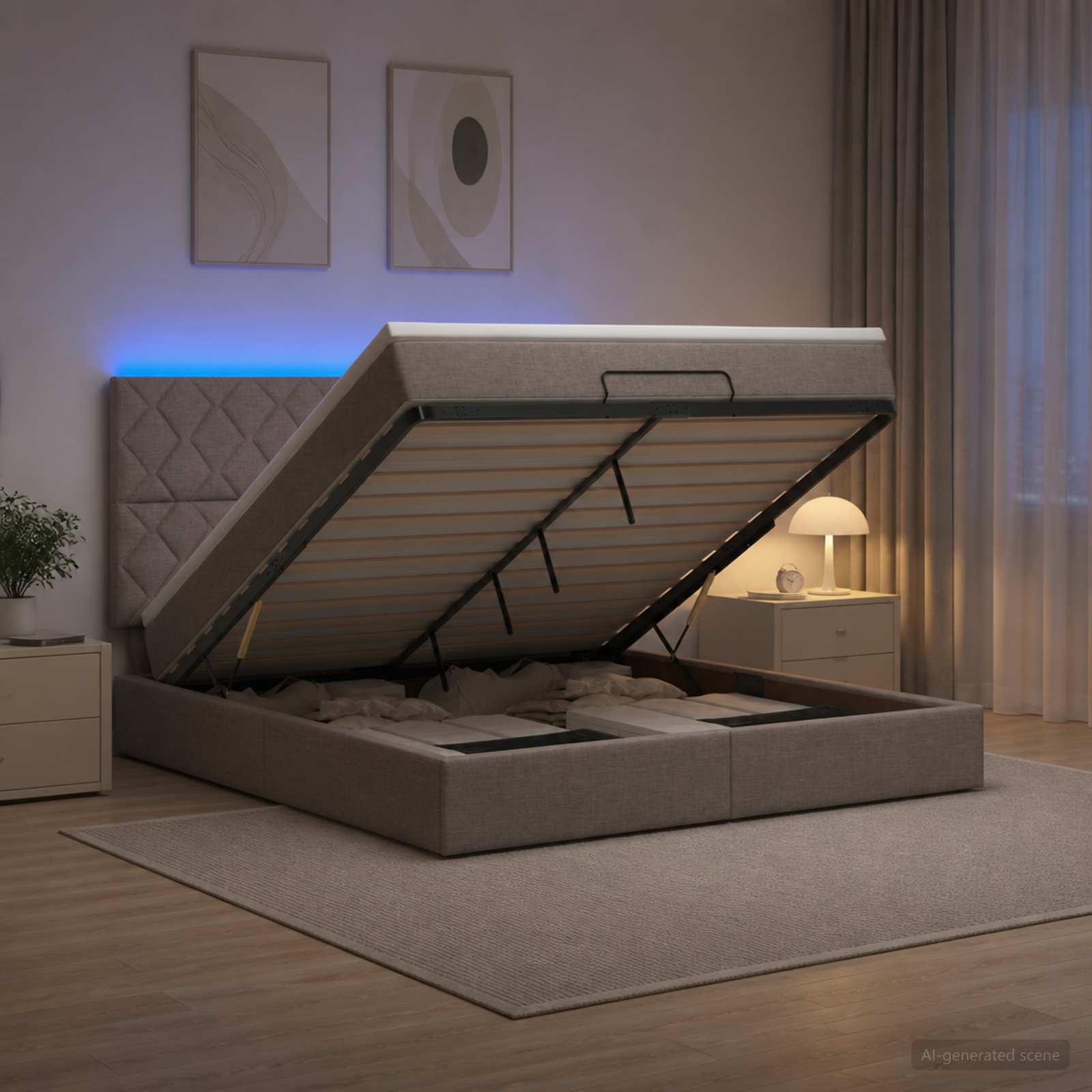 Κρεβάτι Ottoman με Στρώμα και LED Taupe 140 x 190 cm Ύφασμα - Pakobazaar