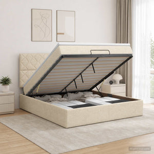 Κρεβάτι Ottoman με Στρώμα και LED Κρεμ 160 x 200 cm Ύφασμα - Pakobazaar