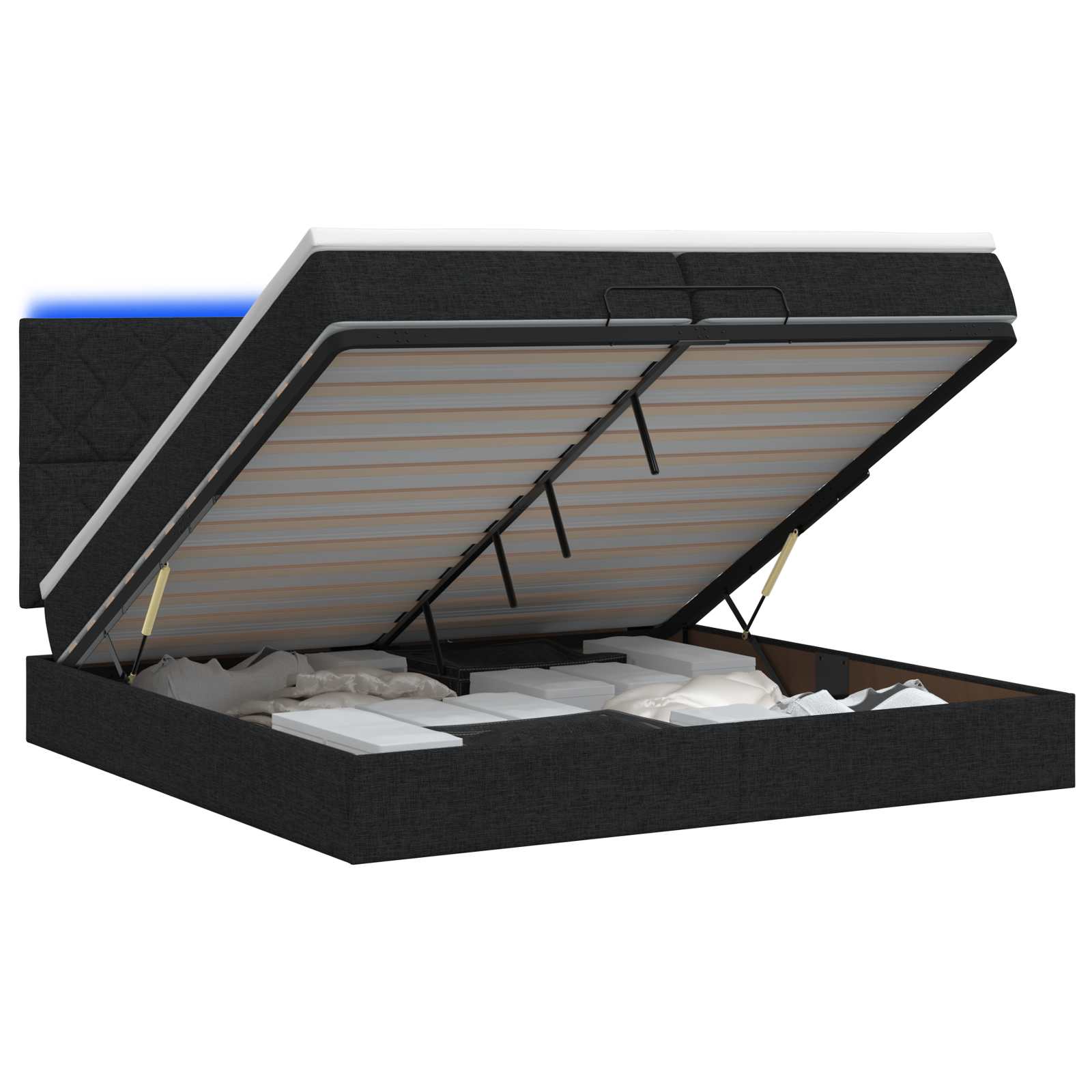 Κρεβάτι Ottoman με Στρώμα και LED Μαύρο 200 x 200 cm Ύφασμα - Pakobazaar