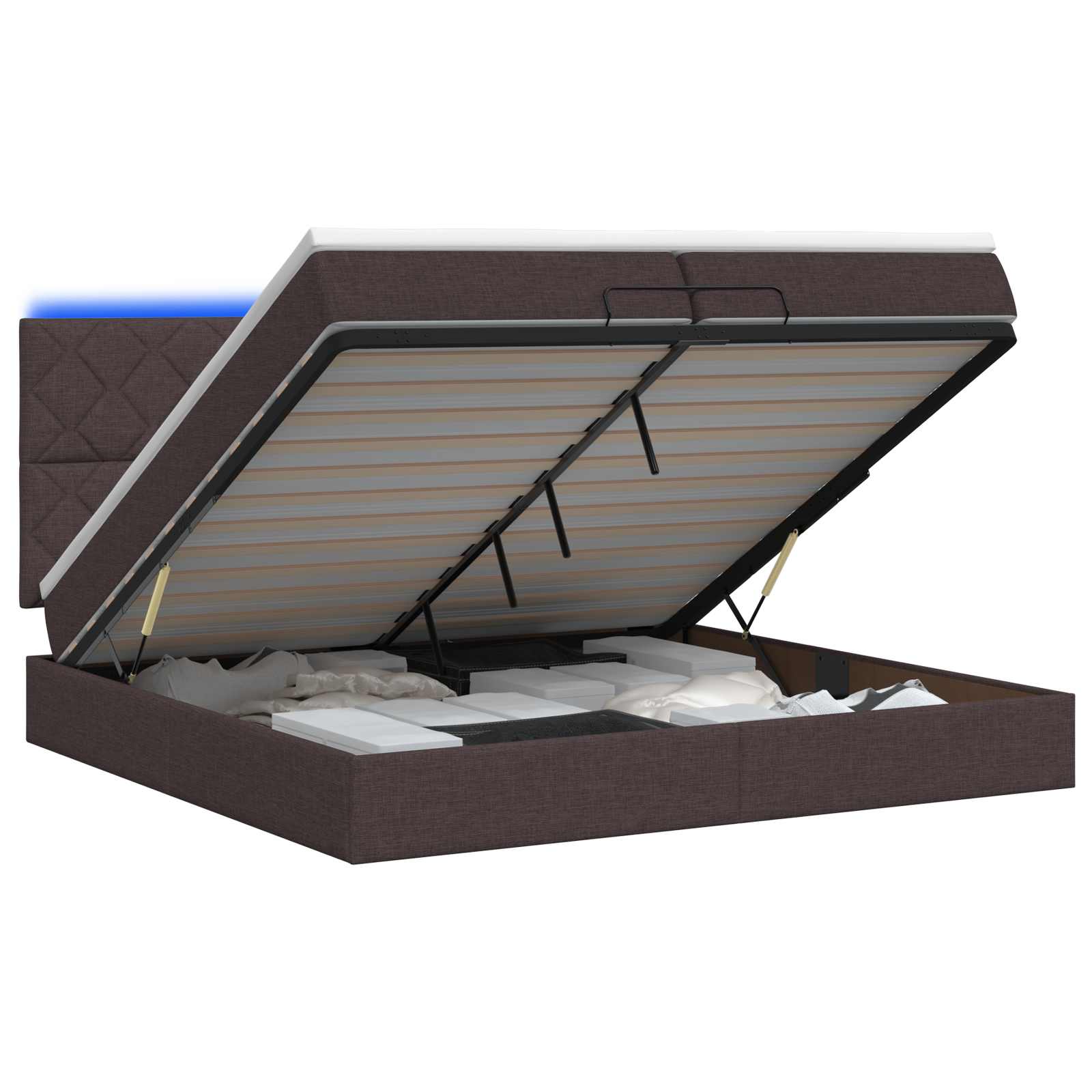 Κρεβάτι Ottoman με Στρώμα και LED Σκούρο Καφέ 200 x 200 cm