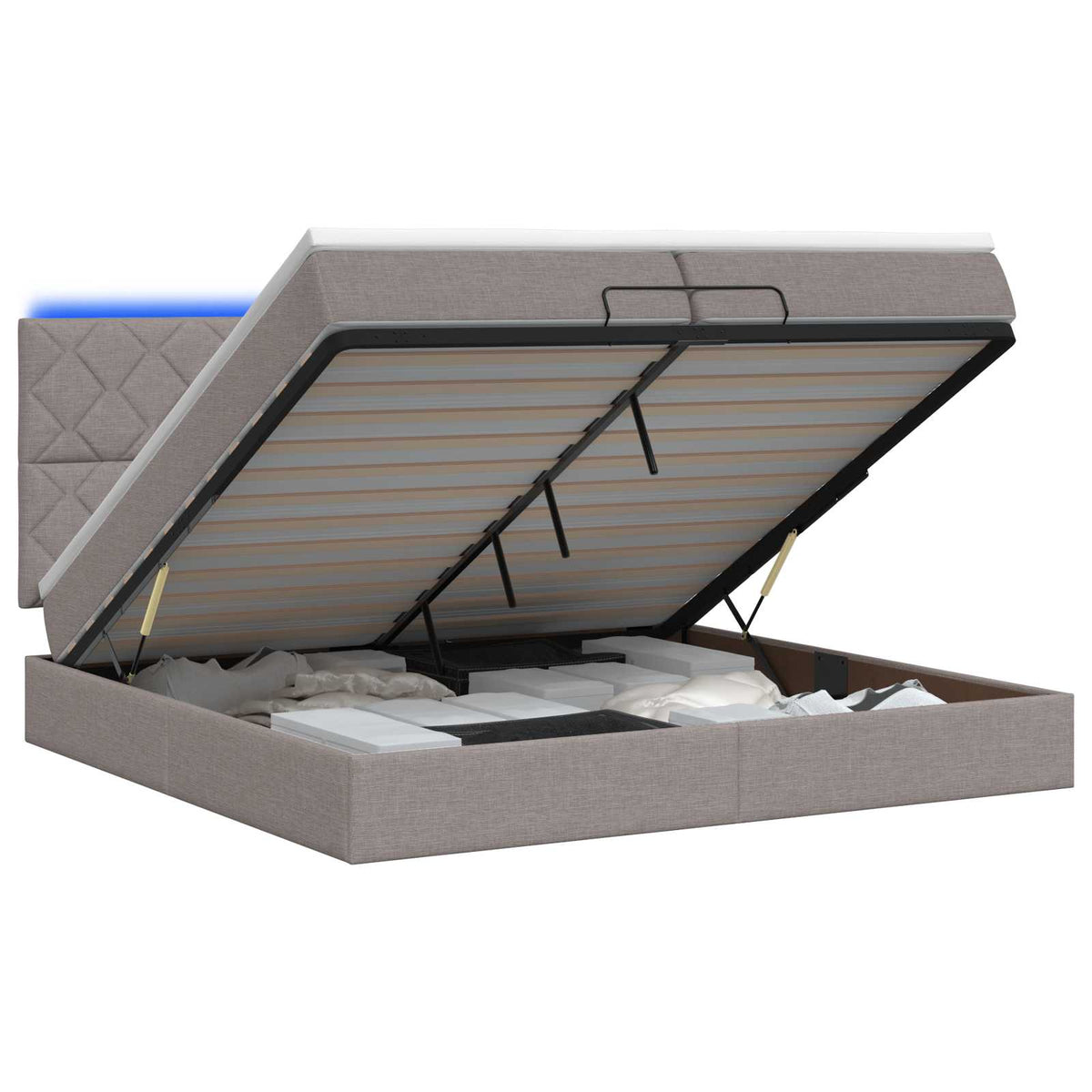 Κρεβάτι Ottoman με Στρώμα και LED Taupe 200 x 200 cm Ύφασμα - Pakobazaar