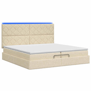 Κρεβάτι Ottoman με Στρώμα και LED Κρεμ 200 x 200 cm Ύφασμα - Pakobazaar